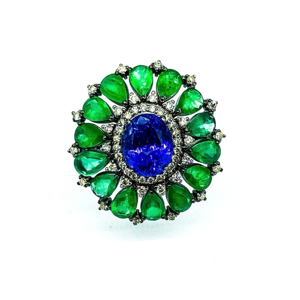 Arthur Marder “Ring de Lumiere” Tanzanite & Emerald Ring